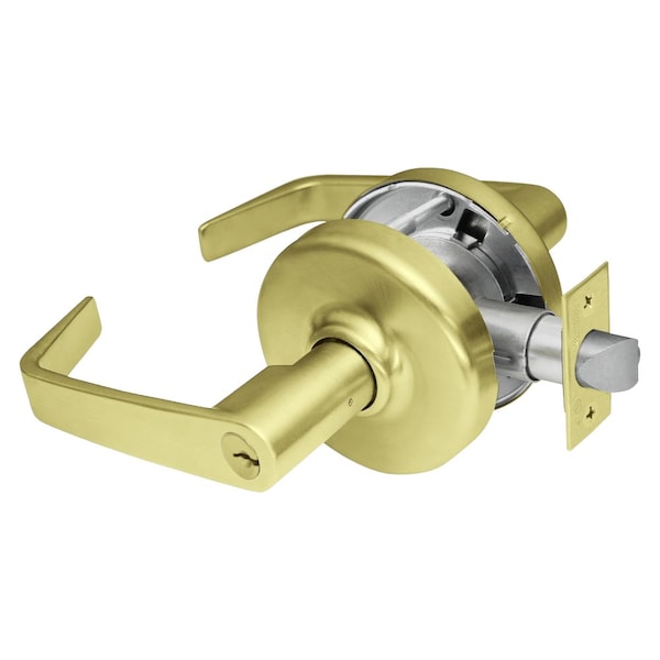 Grade 2 Entrance or Office Cylindrical Lock, Newport Lever, Conventional Cylinder, Satin Brass Finis